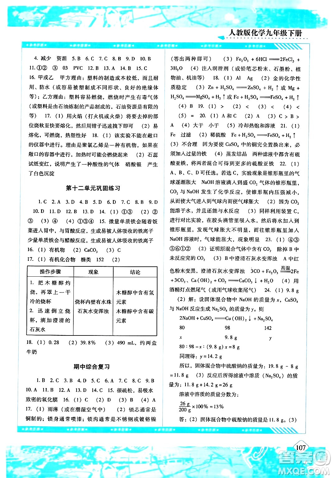 湖南少年兒童出版社2024年春同步實(shí)踐評(píng)價(jià)課程基礎(chǔ)訓(xùn)練九年級(jí)化學(xué)下冊(cè)人教版答案