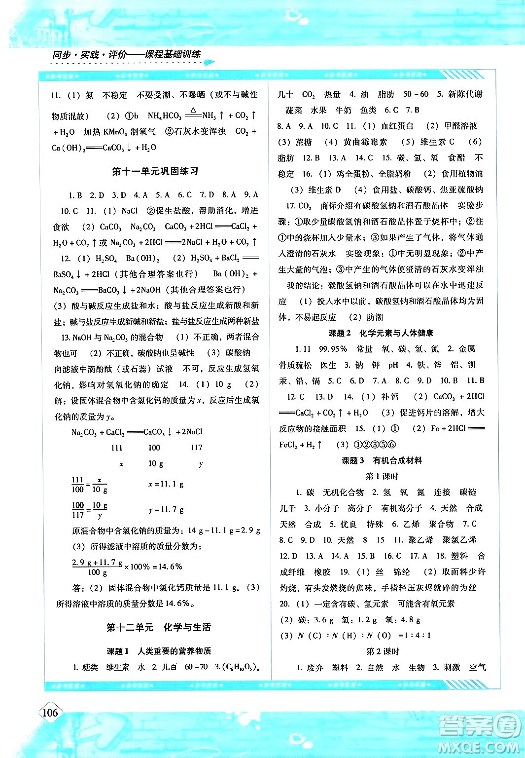 湖南少年兒童出版社2024年春同步實(shí)踐評(píng)價(jià)課程基礎(chǔ)訓(xùn)練九年級(jí)化學(xué)下冊(cè)人教版答案