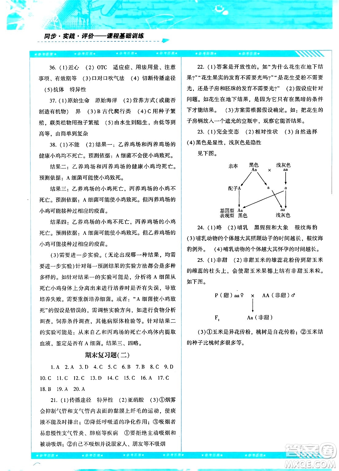湖南少年兒童出版社2024年春同步實(shí)踐評(píng)價(jià)課程基礎(chǔ)訓(xùn)練八年級(jí)生物下冊(cè)人教版答案