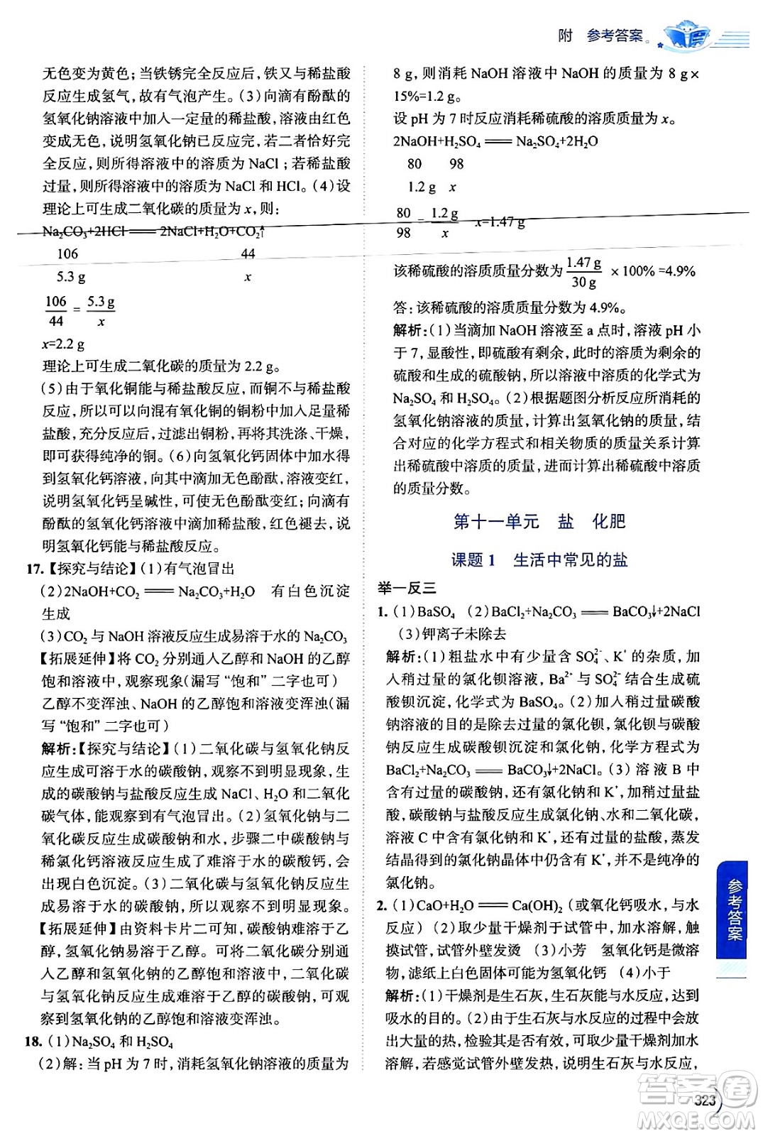 陜西人民教育出版社2024年春中學(xué)教材全解九年級化學(xué)下冊人教版答案