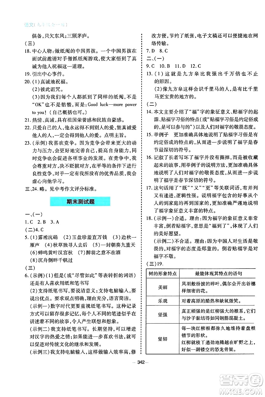 青島出版社2024年春新課堂學(xué)習(xí)與探究九年級(jí)語(yǔ)文下冊(cè)通用版答案