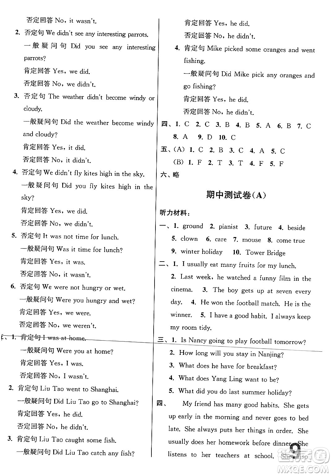 江蘇鳳凰美術(shù)出版社2024年春隨堂測試卷六年級英語下冊江蘇版答案