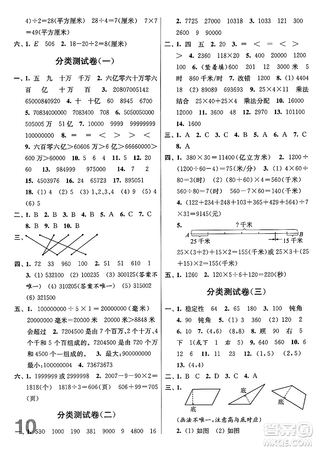 江蘇鳳凰美術(shù)出版社2024年春隨堂測試卷四年級數(shù)學下冊江蘇版答案