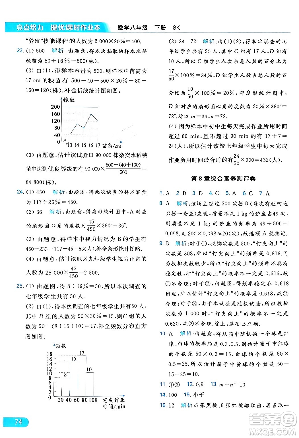 北京教育出版社2024年春亮點給力提優(yōu)課時作業(yè)本八年級數(shù)學下冊蘇科版答案