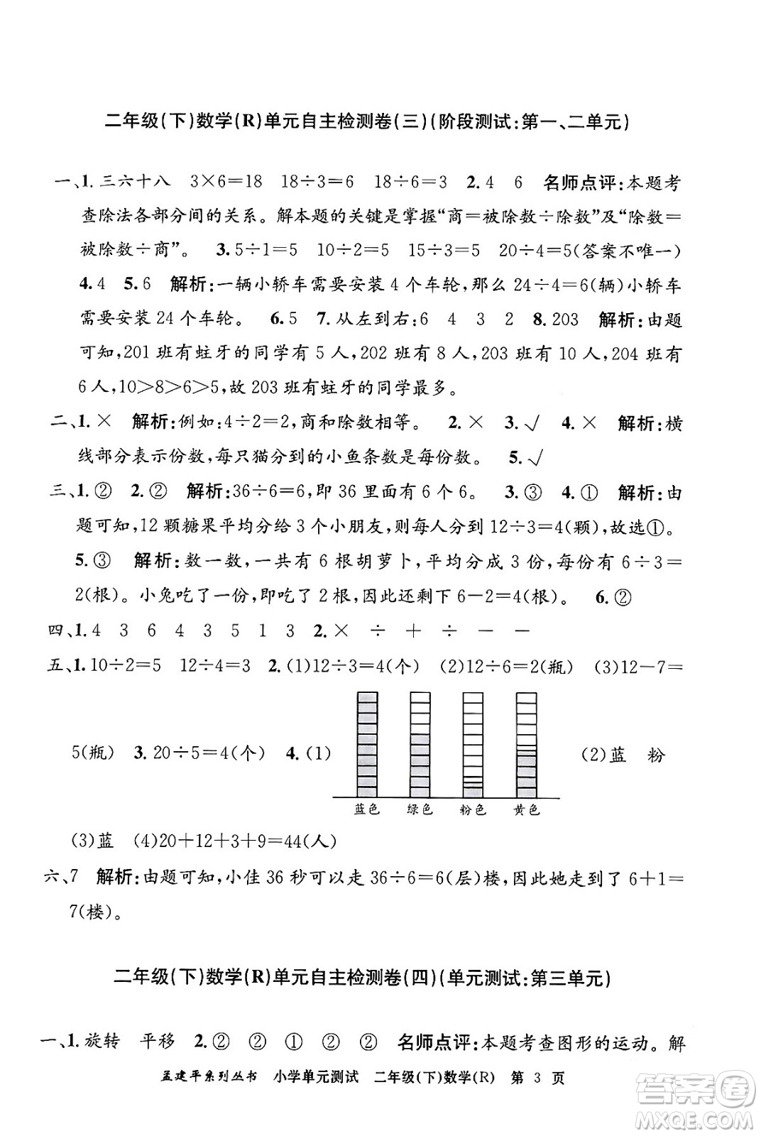 浙江工商大學(xué)出版社2024年春孟建平小學(xué)單元測(cè)試二年級(jí)數(shù)學(xué)下冊(cè)人教版答案