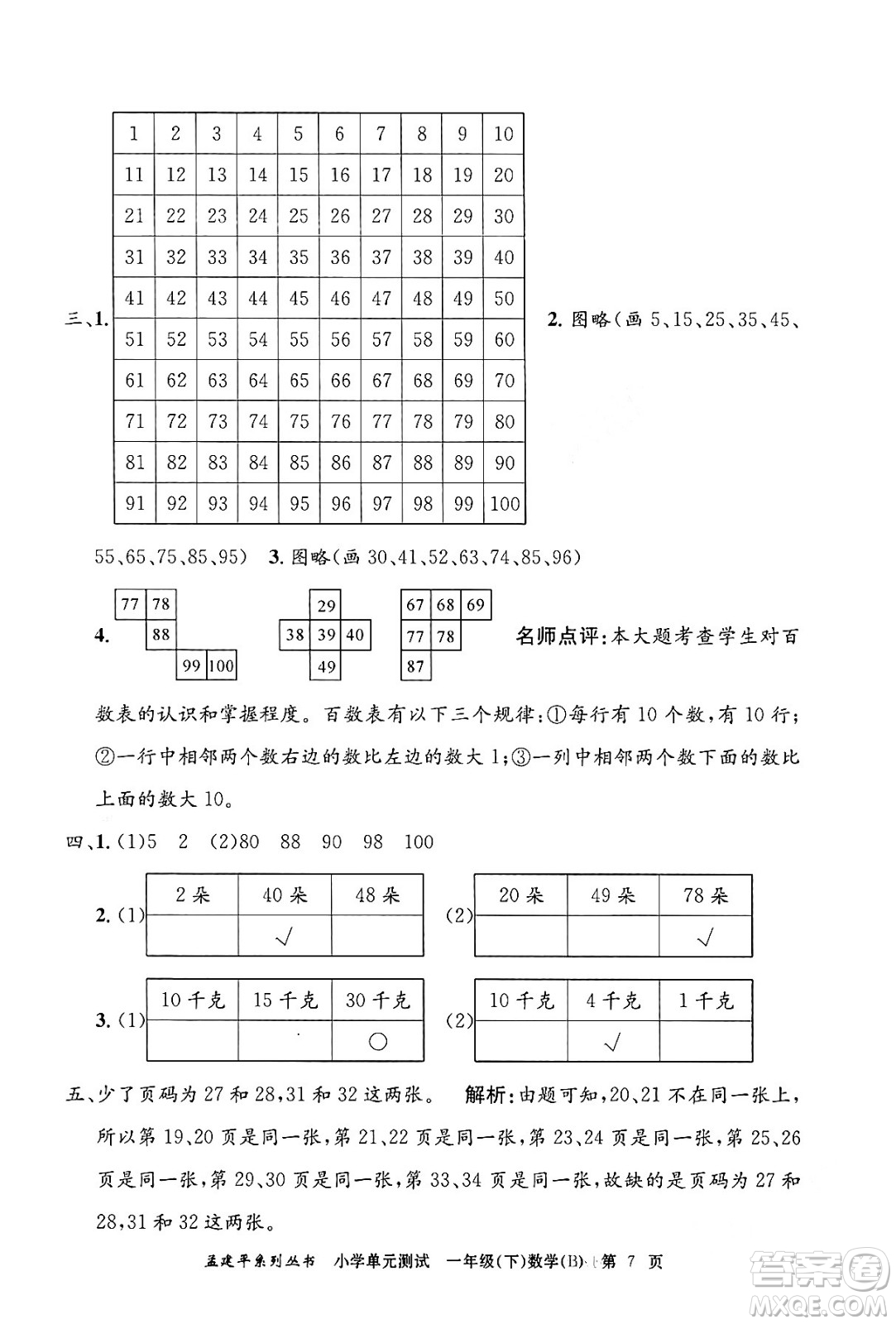 浙江工商大學出版社2024年春孟建平小學單元測試一年級數(shù)學下冊北師大版答案