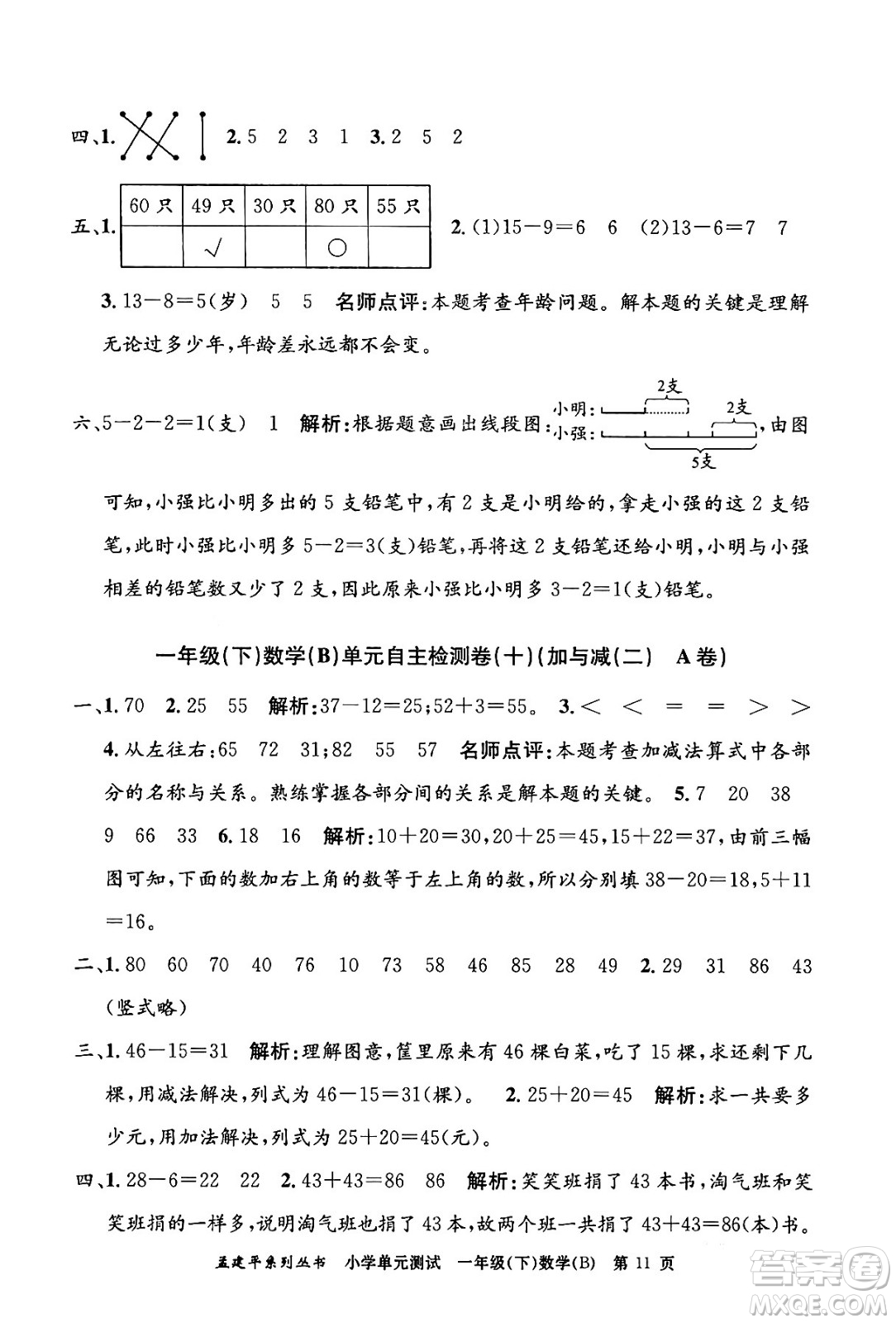 浙江工商大學出版社2024年春孟建平小學單元測試一年級數(shù)學下冊北師大版答案