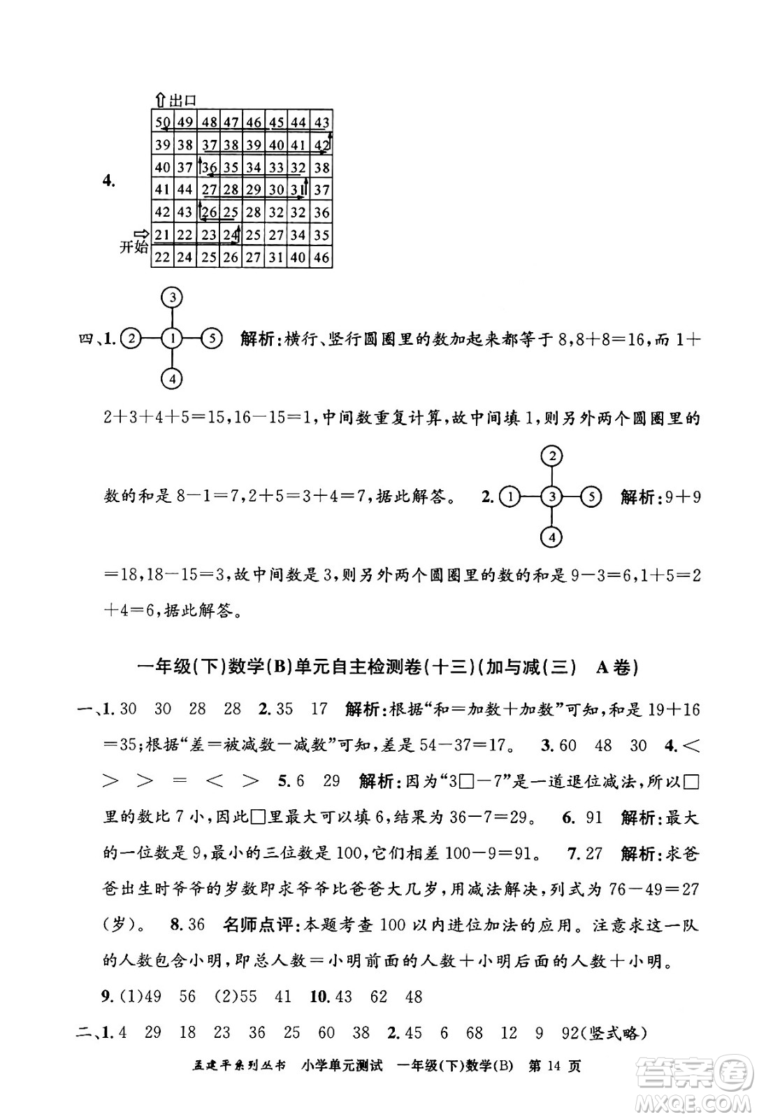 浙江工商大學出版社2024年春孟建平小學單元測試一年級數(shù)學下冊北師大版答案