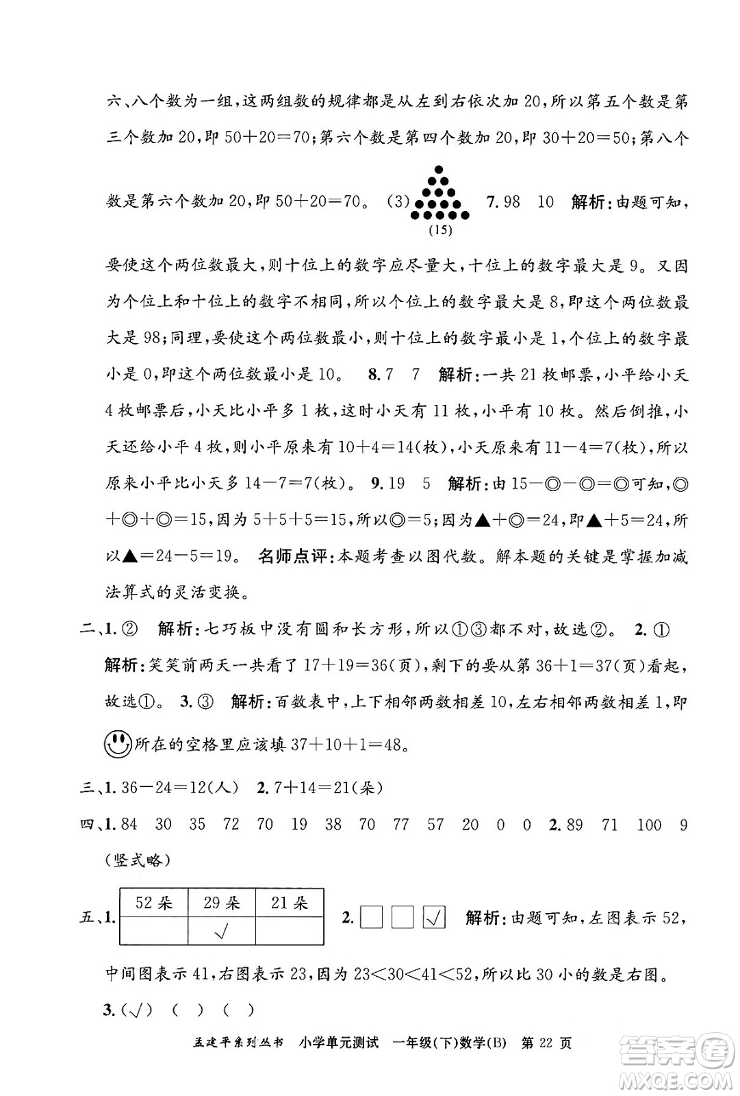 浙江工商大學出版社2024年春孟建平小學單元測試一年級數(shù)學下冊北師大版答案