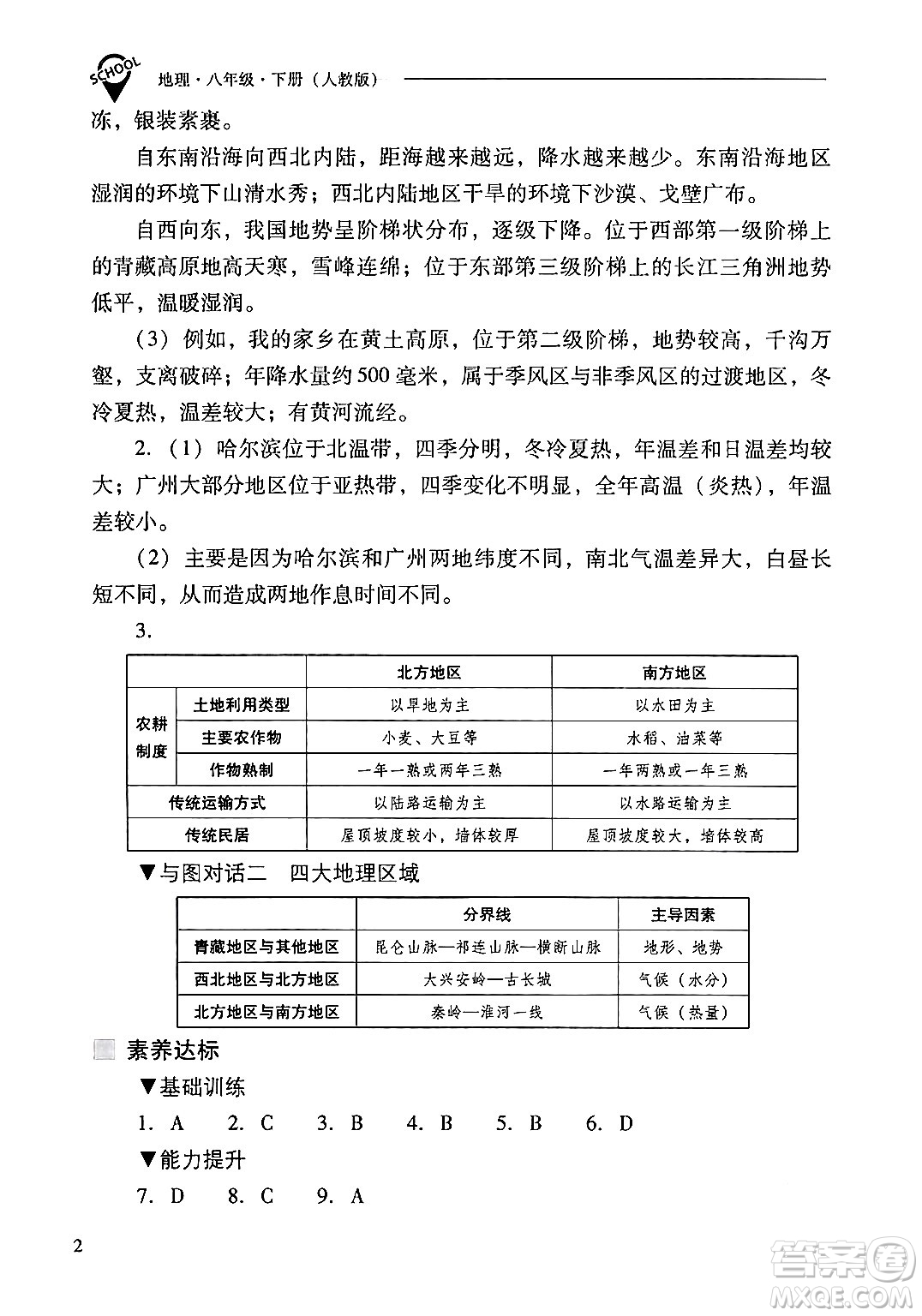 山西教育出版社2024年春新課程問題解決導(dǎo)學(xué)方案八年級(jí)地理下冊(cè)人教版答案