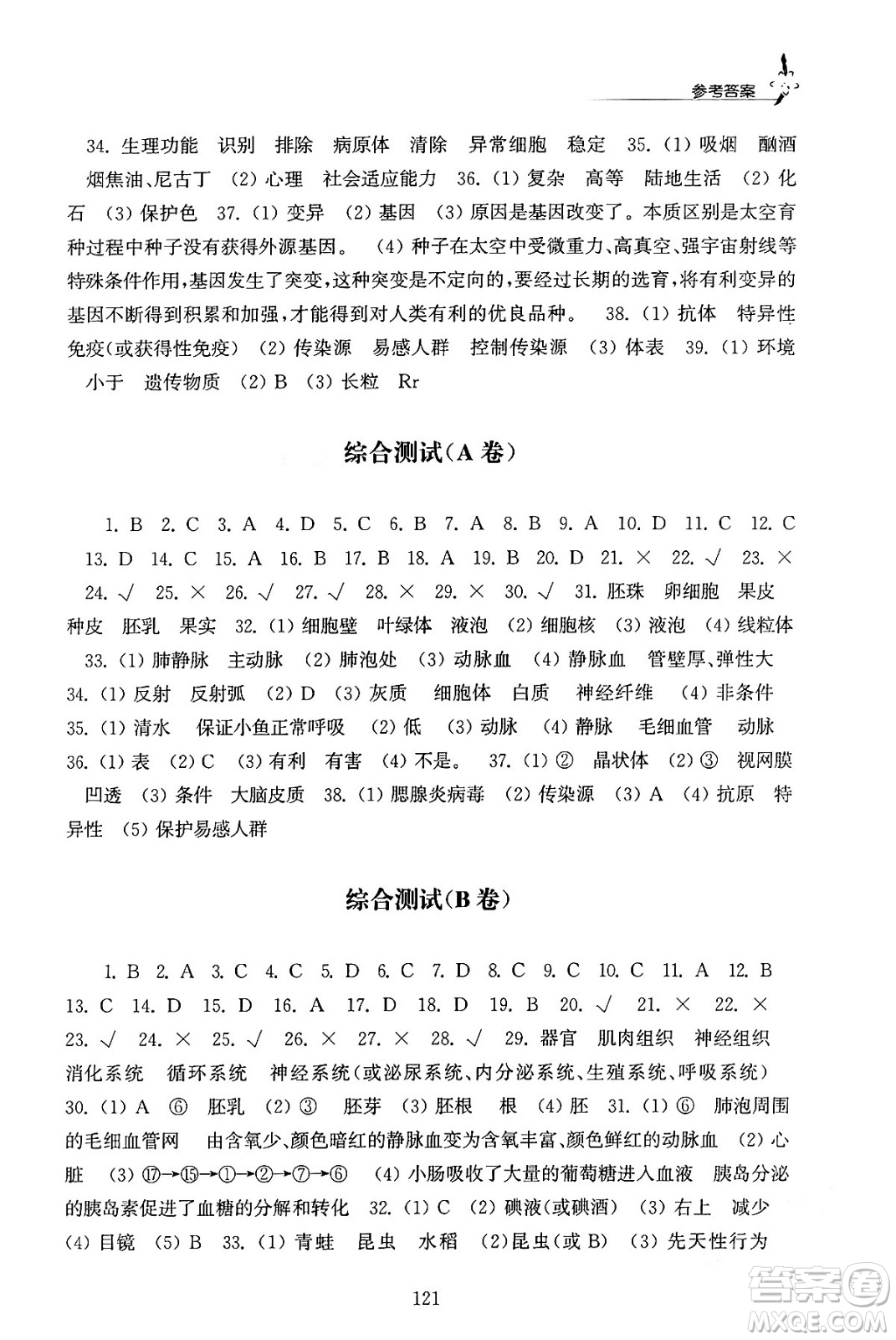 江蘇鳳凰教育出版社2024年春學(xué)習(xí)與評(píng)價(jià)八年級(jí)生物下冊(cè)蘇科版答案