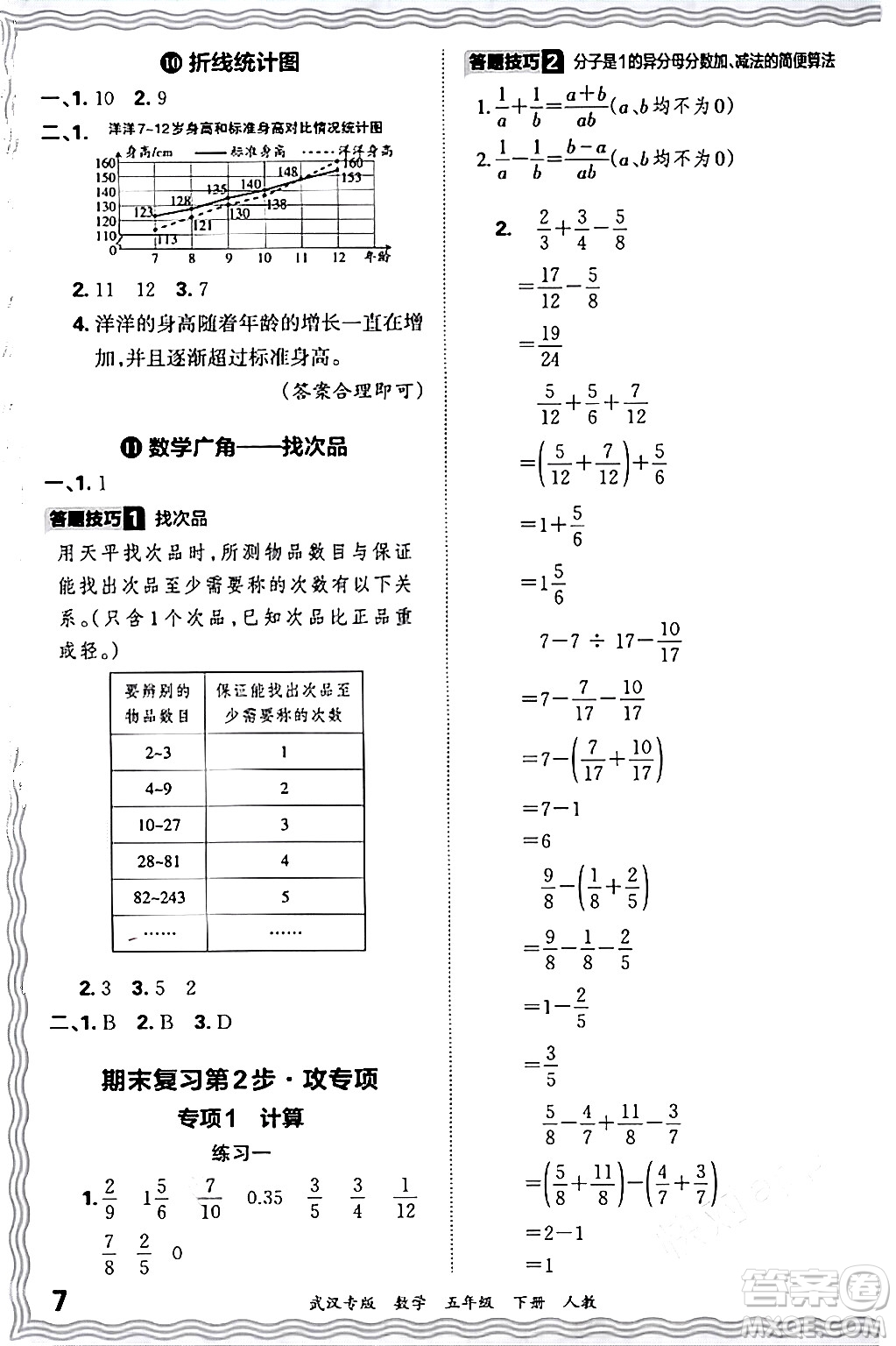江西人民出版社2024年春王朝霞期末真題精編五年級數(shù)學下冊人教版武漢專版答案
