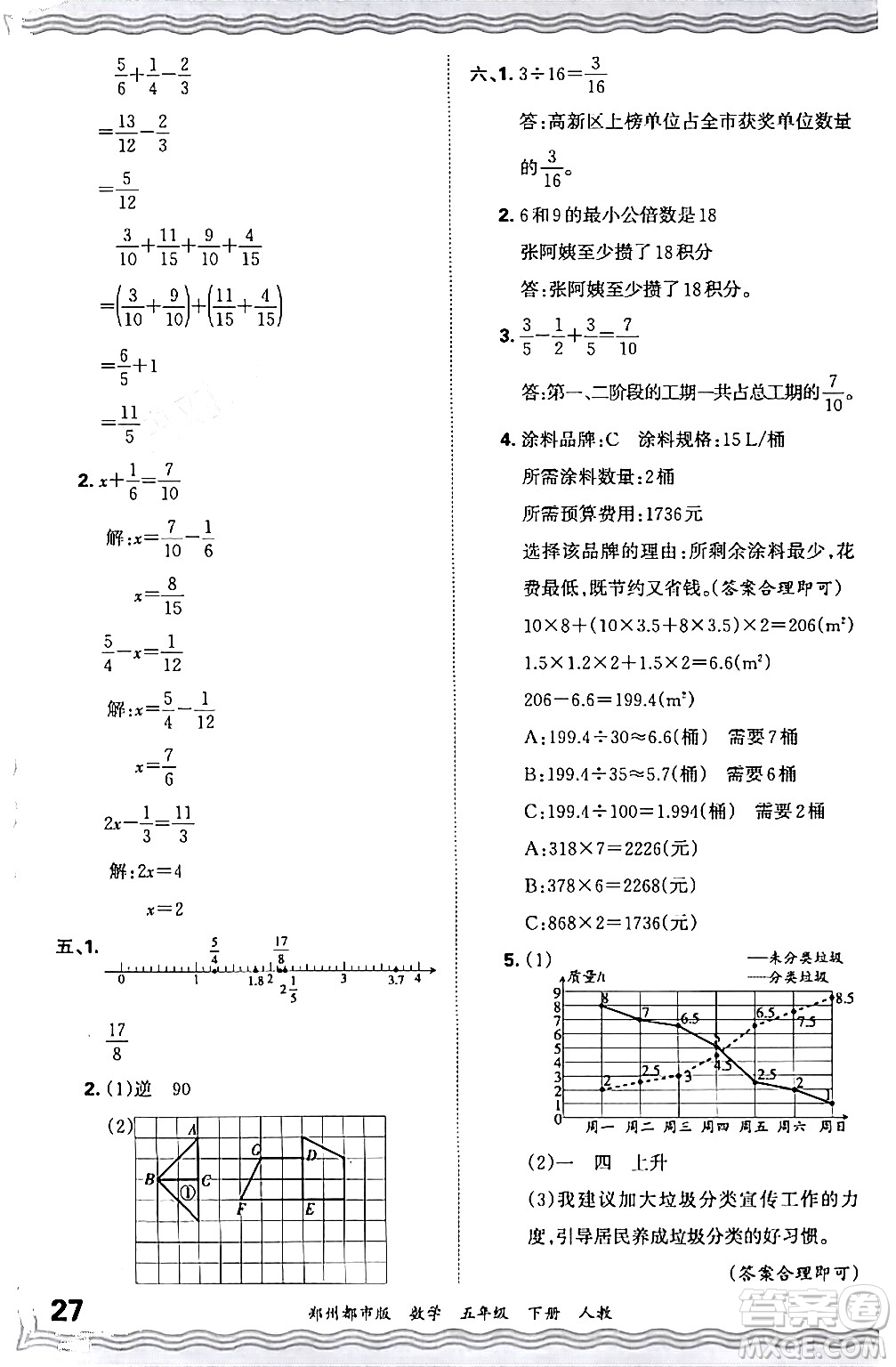 江西人民出版社2024年春王朝霞期末真題精編五年級數(shù)學下冊人教版鄭州專版答案