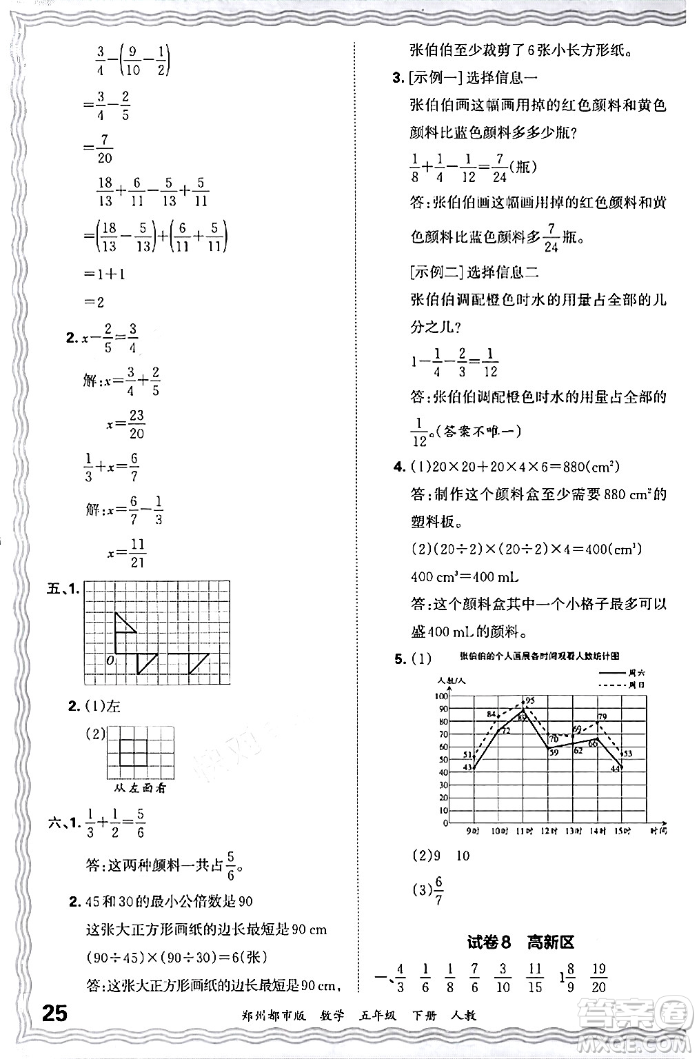 江西人民出版社2024年春王朝霞期末真題精編五年級數(shù)學下冊人教版鄭州專版答案