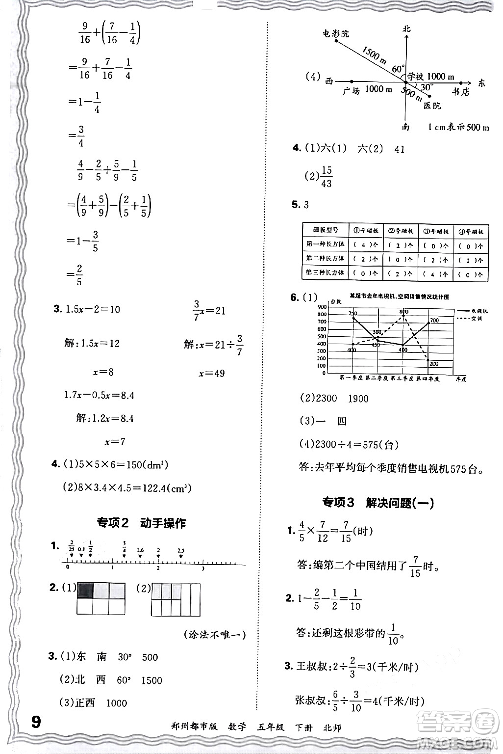 江西人民出版社2024年春王朝霞期末真題精編五年級(jí)數(shù)學(xué)下冊(cè)北師大版鄭州專版答案