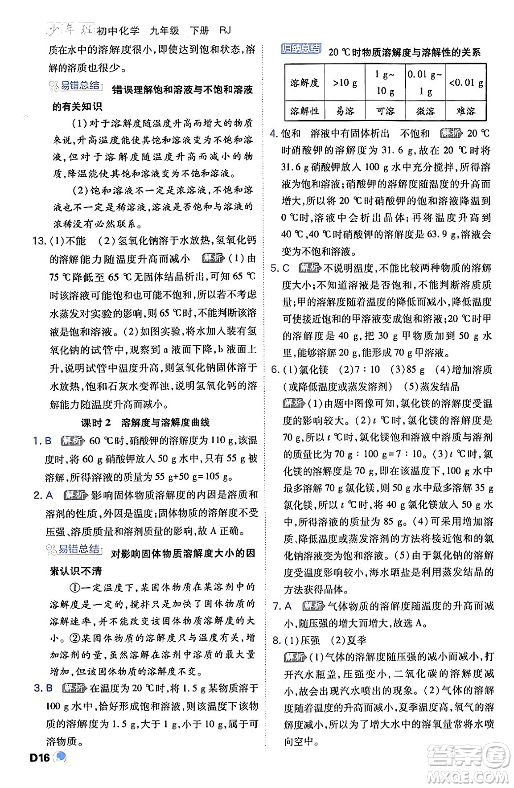 開明出版社2024年春少年班九年級化學(xué)下冊人教版答案