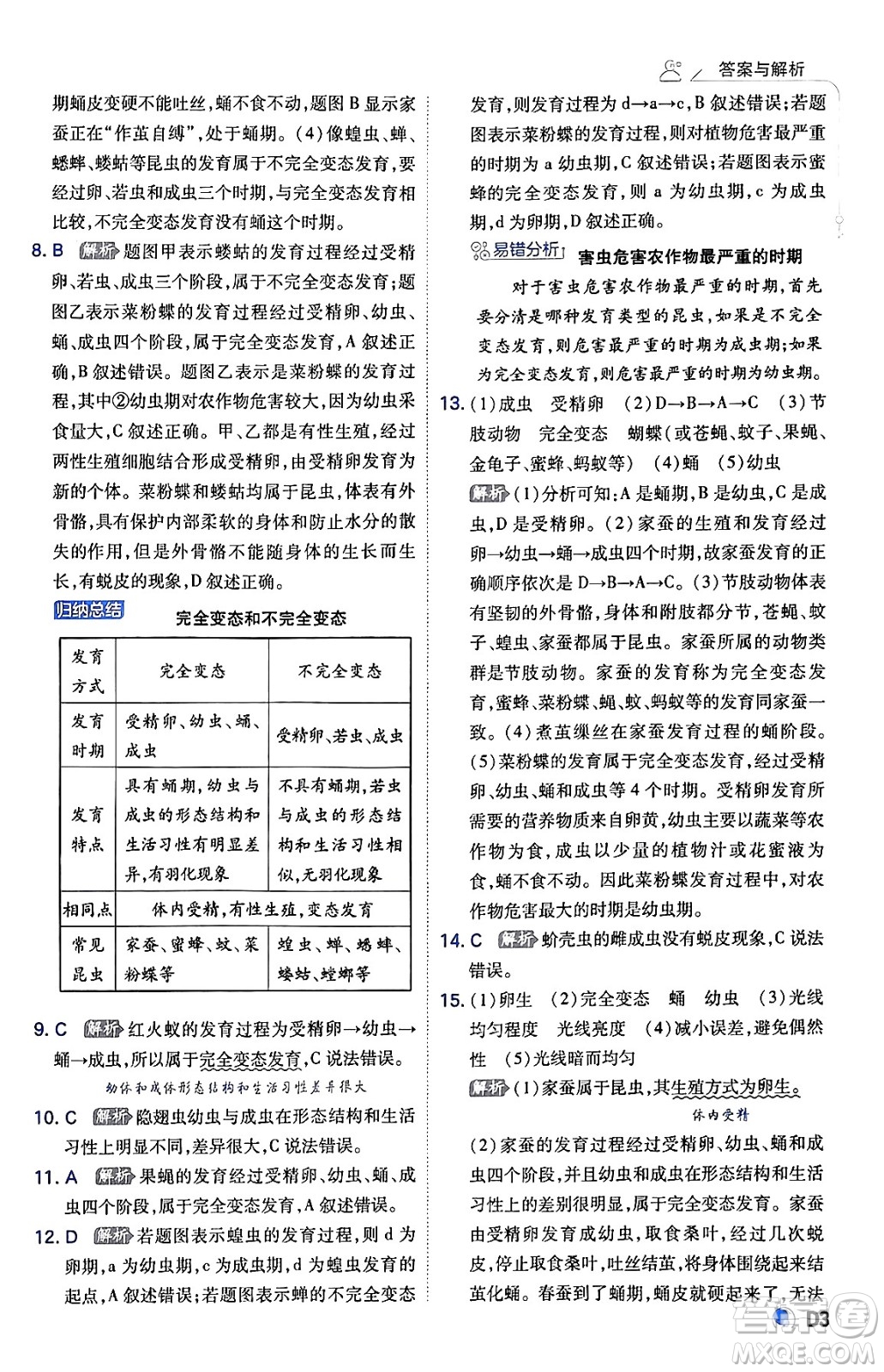 開明出版社2024年春少年班八年級生物下冊人教版答案