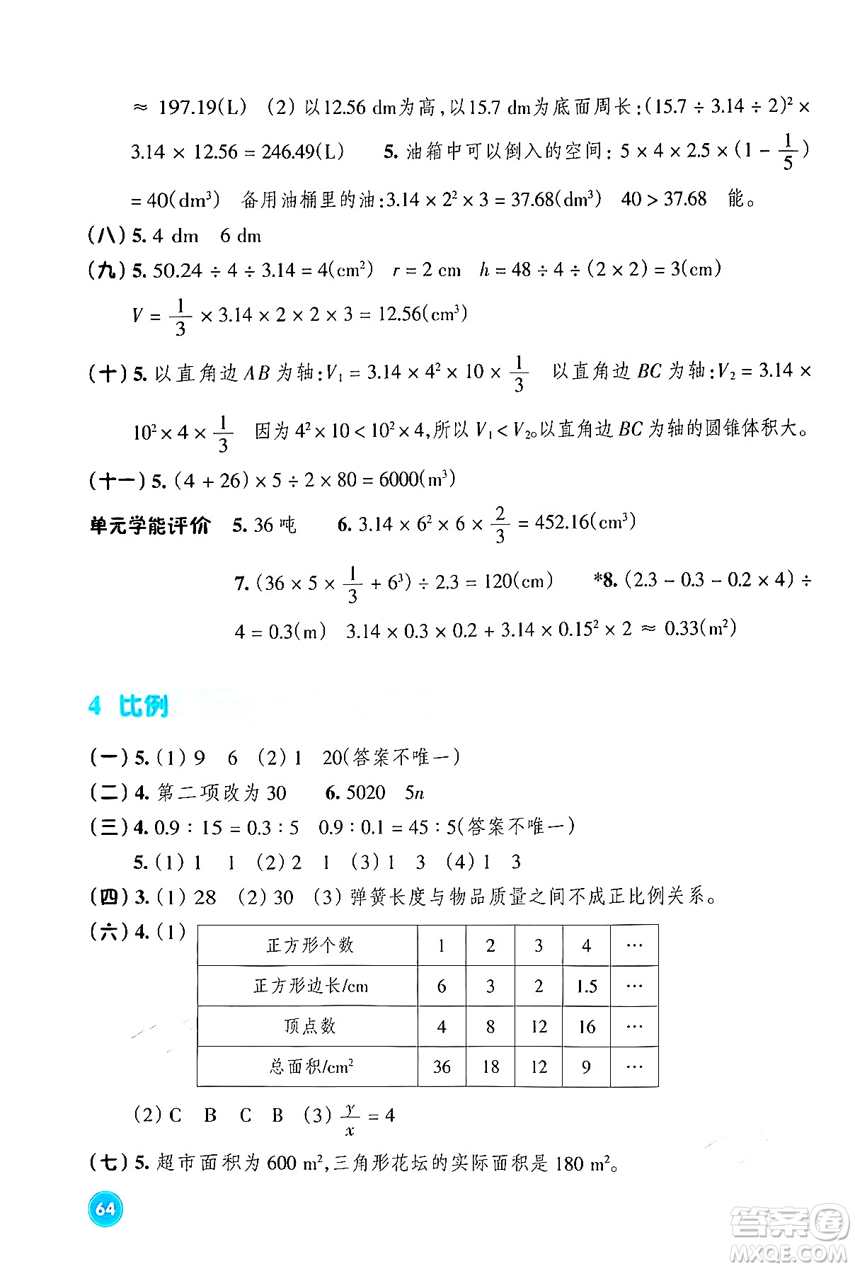 浙江教育出版社2024年春學(xué)能評(píng)價(jià)六年級(jí)數(shù)學(xué)下冊(cè)人教版答案