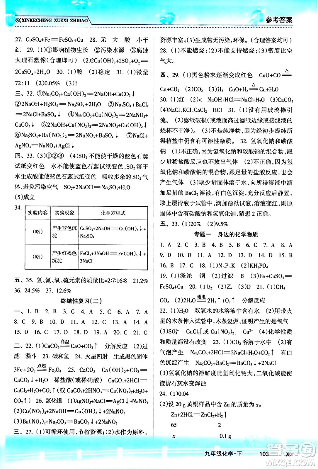 南方出版社2024年春新課程學(xué)習(xí)指導(dǎo)九年級化學(xué)下冊人教版答案