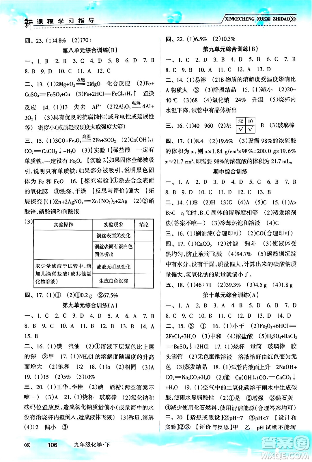 南方出版社2024年春新課程學(xué)習(xí)指導(dǎo)九年級化學(xué)下冊人教版答案