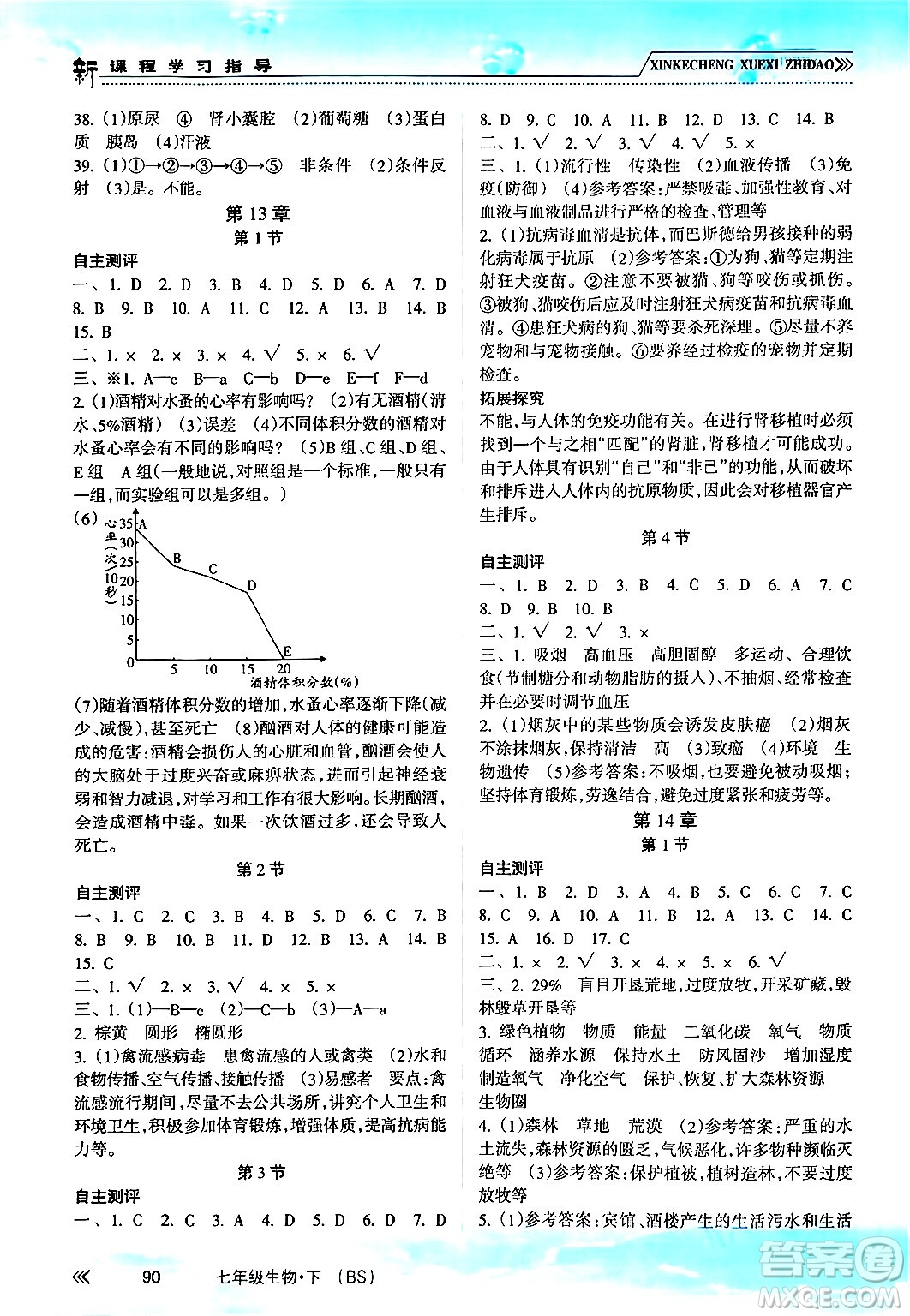 南方出版社2024年春新課程學(xué)習(xí)指導(dǎo)七年級生物下冊北師大版答案