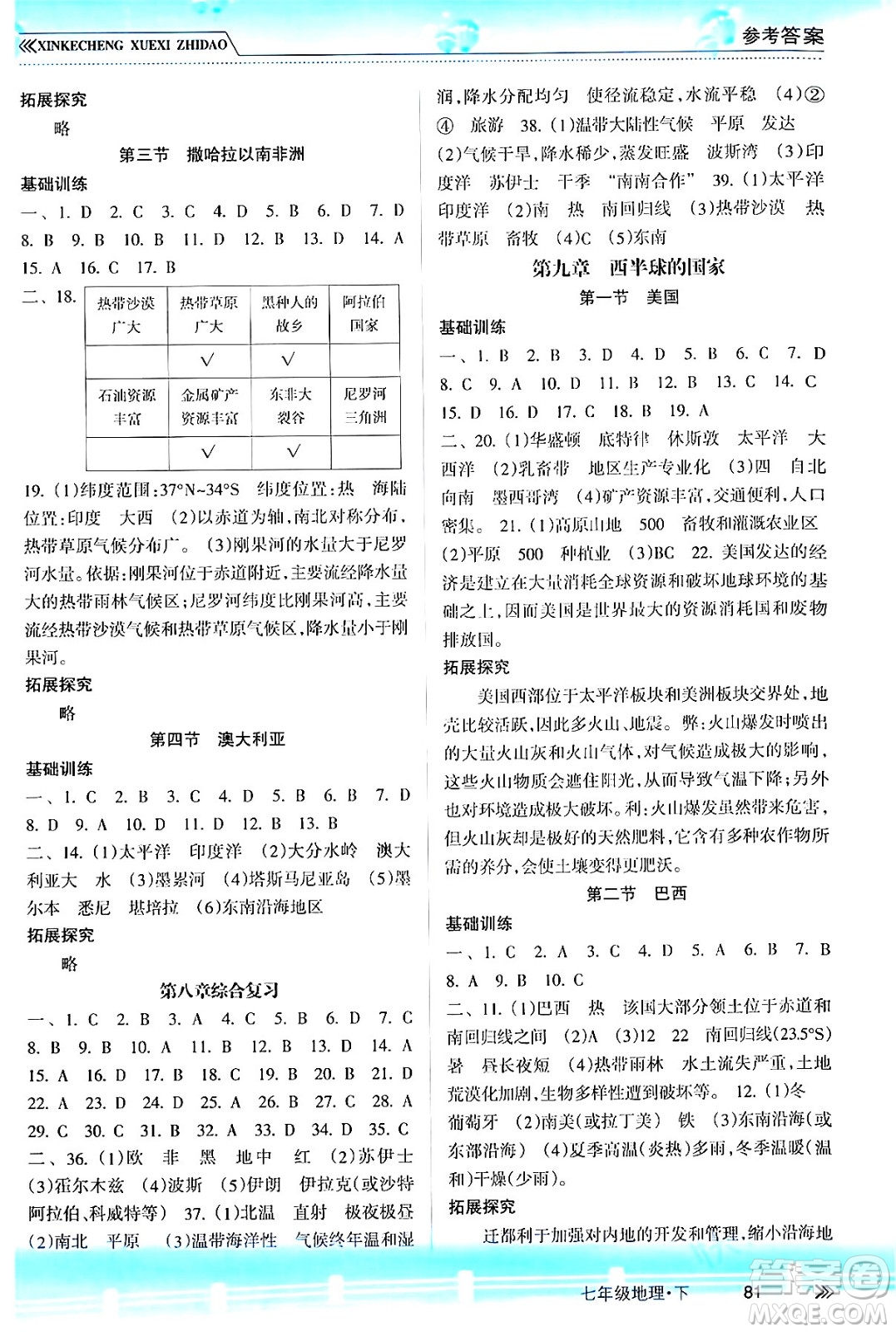 南方出版社2024年春新課程學(xué)習(xí)指導(dǎo)七年級(jí)地理下冊(cè)人教版答案