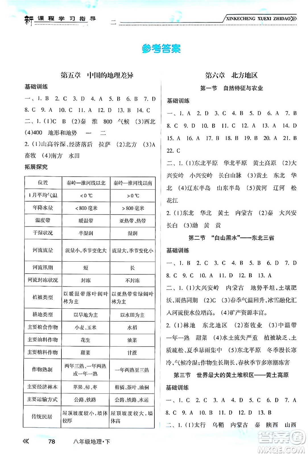 南方出版社2024年春新課程學習指導八年級地理下冊人教版答案