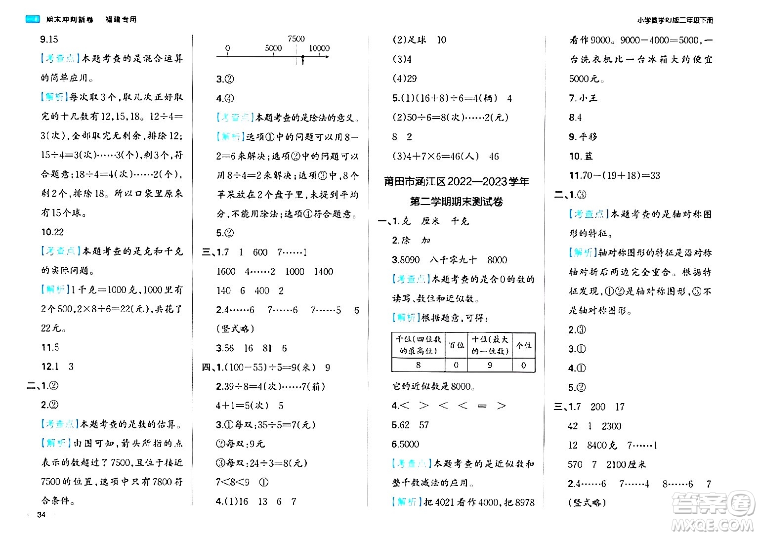 湖南教育出版社2024年春一本期末沖刺新卷二年級數(shù)學下冊人教版福建專版答案