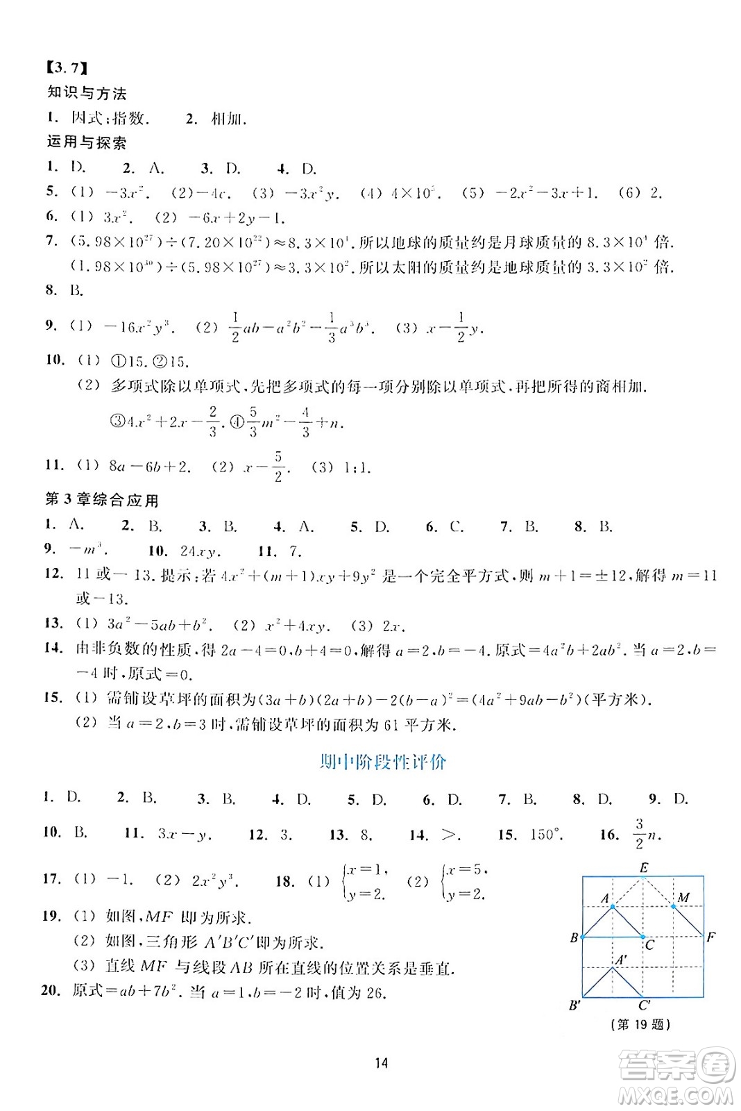 浙江教育出版社2024年春學(xué)能評(píng)價(jià)七年級(jí)數(shù)學(xué)下冊通用版答案