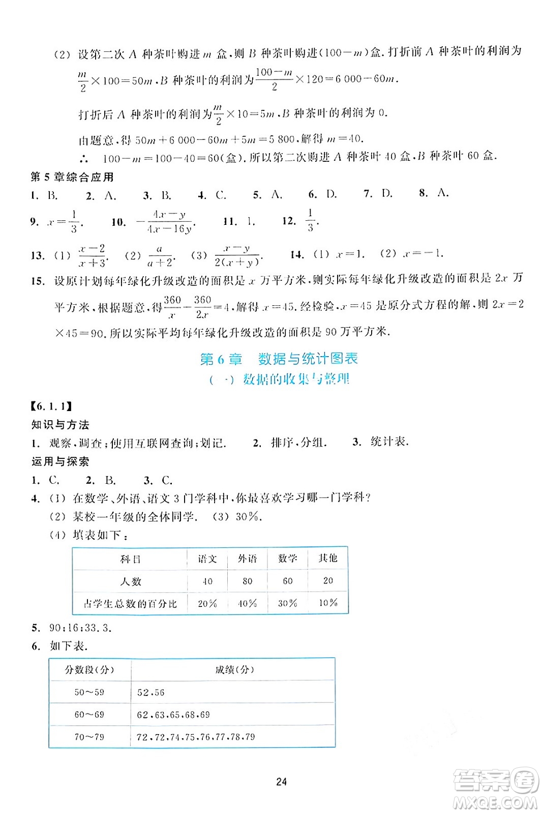 浙江教育出版社2024年春學(xué)能評(píng)價(jià)七年級(jí)數(shù)學(xué)下冊通用版答案