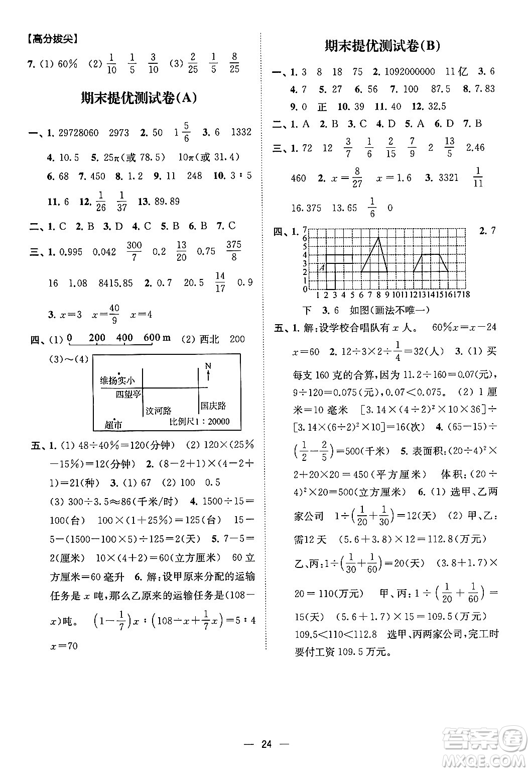 江蘇鳳凰美術(shù)出版社2024年春超能學(xué)典高分拔尖提優(yōu)訓(xùn)練六年級數(shù)學(xué)下冊江蘇版答案