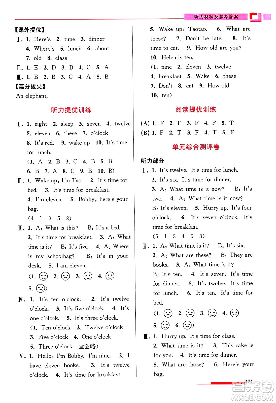 江蘇鳳凰美術出版社2024年春超能學典高分拔尖提優(yōu)訓練三年級英語下冊江蘇版答案