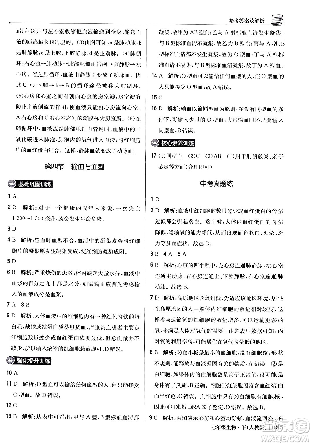 北京教育出版社2024年春1+1輕巧奪冠優(yōu)化訓(xùn)練七年級(jí)生物下冊(cè)人教版答案