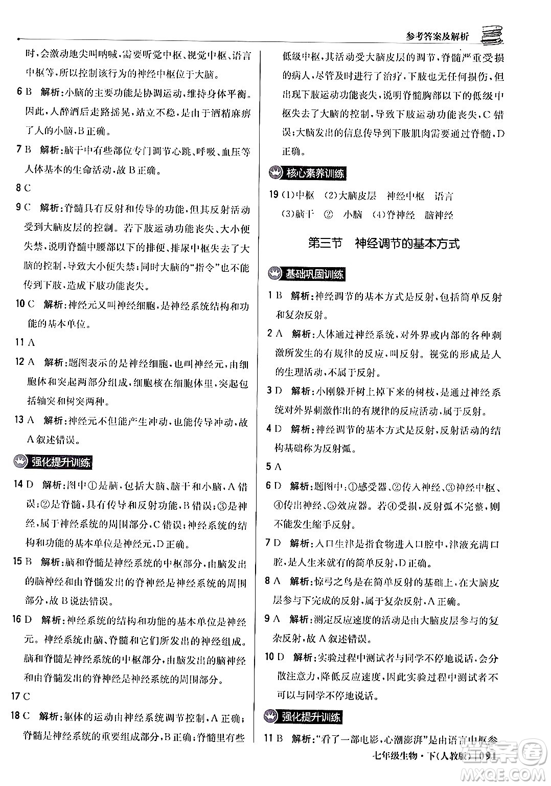 北京教育出版社2024年春1+1輕巧奪冠優(yōu)化訓(xùn)練七年級(jí)生物下冊(cè)人教版答案