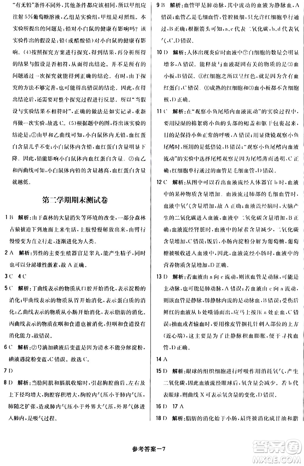 北京教育出版社2024年春1+1輕巧奪冠優(yōu)化訓(xùn)練七年級(jí)生物下冊(cè)人教版答案