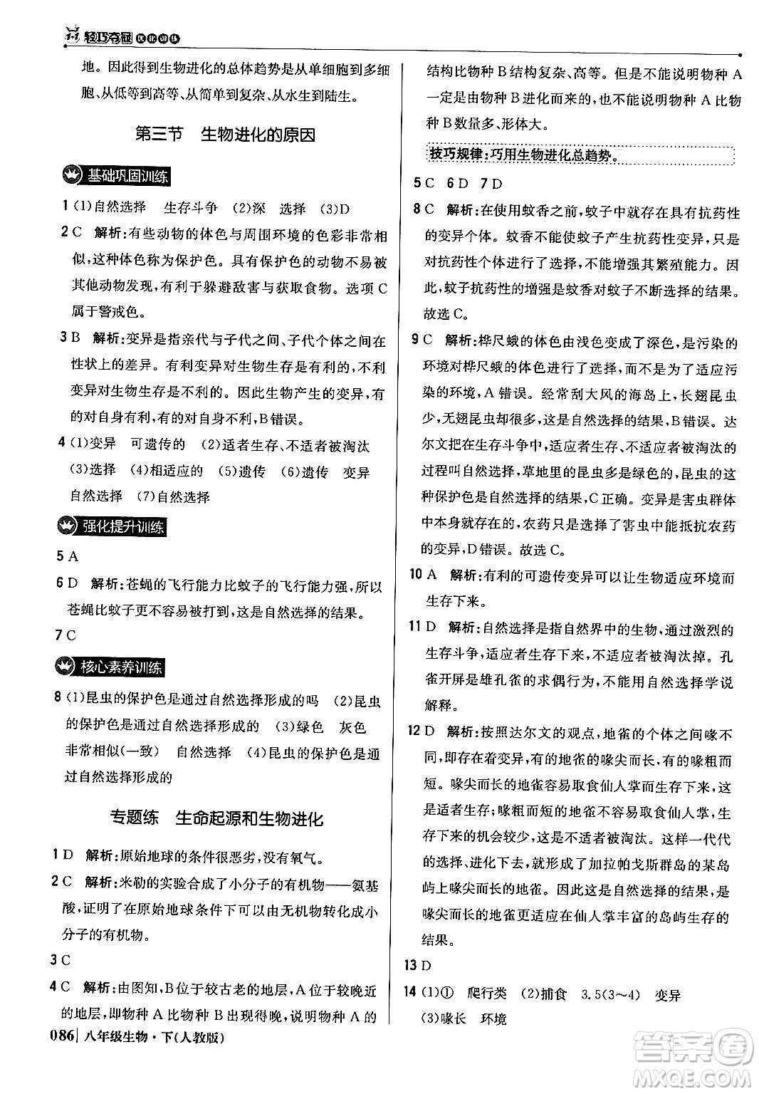 北京教育出版社2024年春1+1輕巧奪冠優(yōu)化訓(xùn)練八年級生物下冊人教版答案