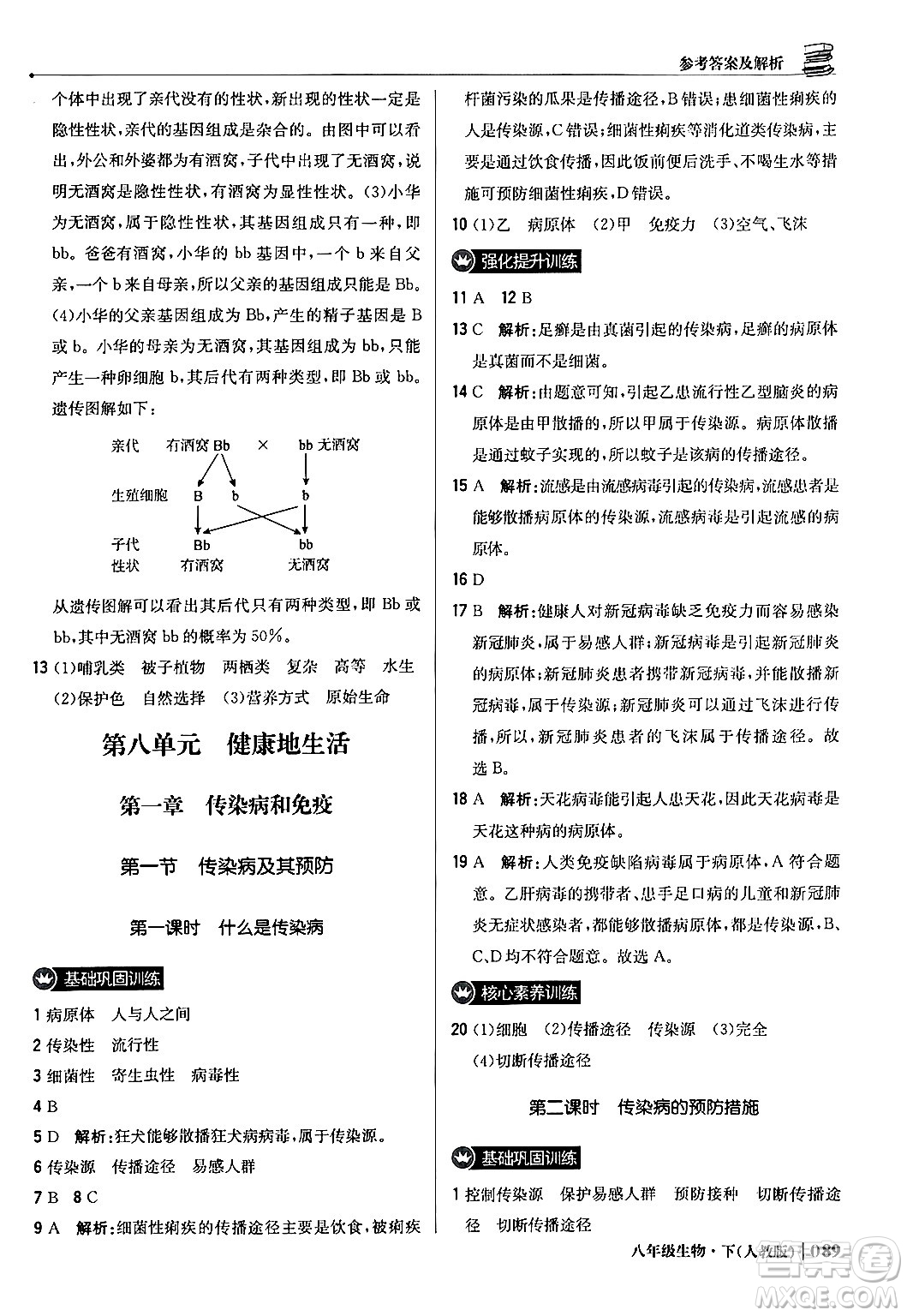 北京教育出版社2024年春1+1輕巧奪冠優(yōu)化訓(xùn)練八年級生物下冊人教版答案