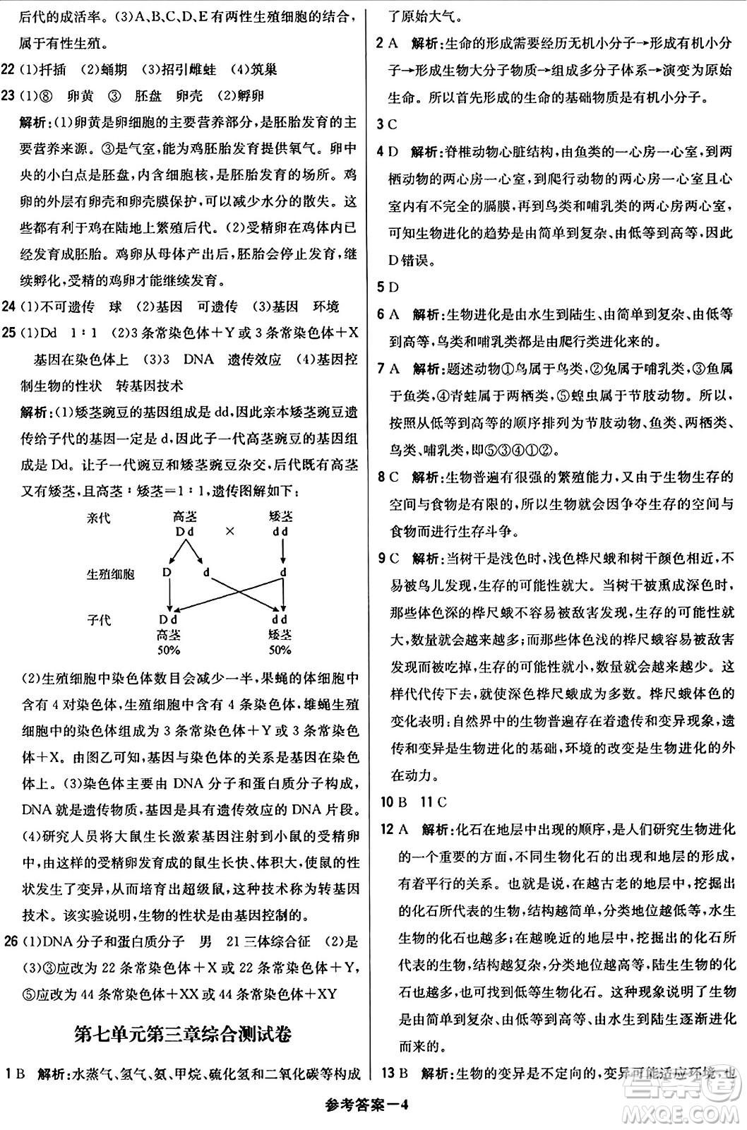 北京教育出版社2024年春1+1輕巧奪冠優(yōu)化訓(xùn)練八年級生物下冊人教版答案