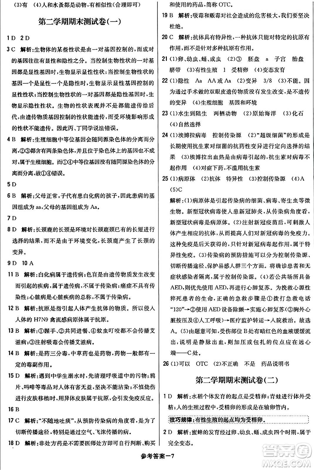 北京教育出版社2024年春1+1輕巧奪冠優(yōu)化訓(xùn)練八年級生物下冊人教版答案