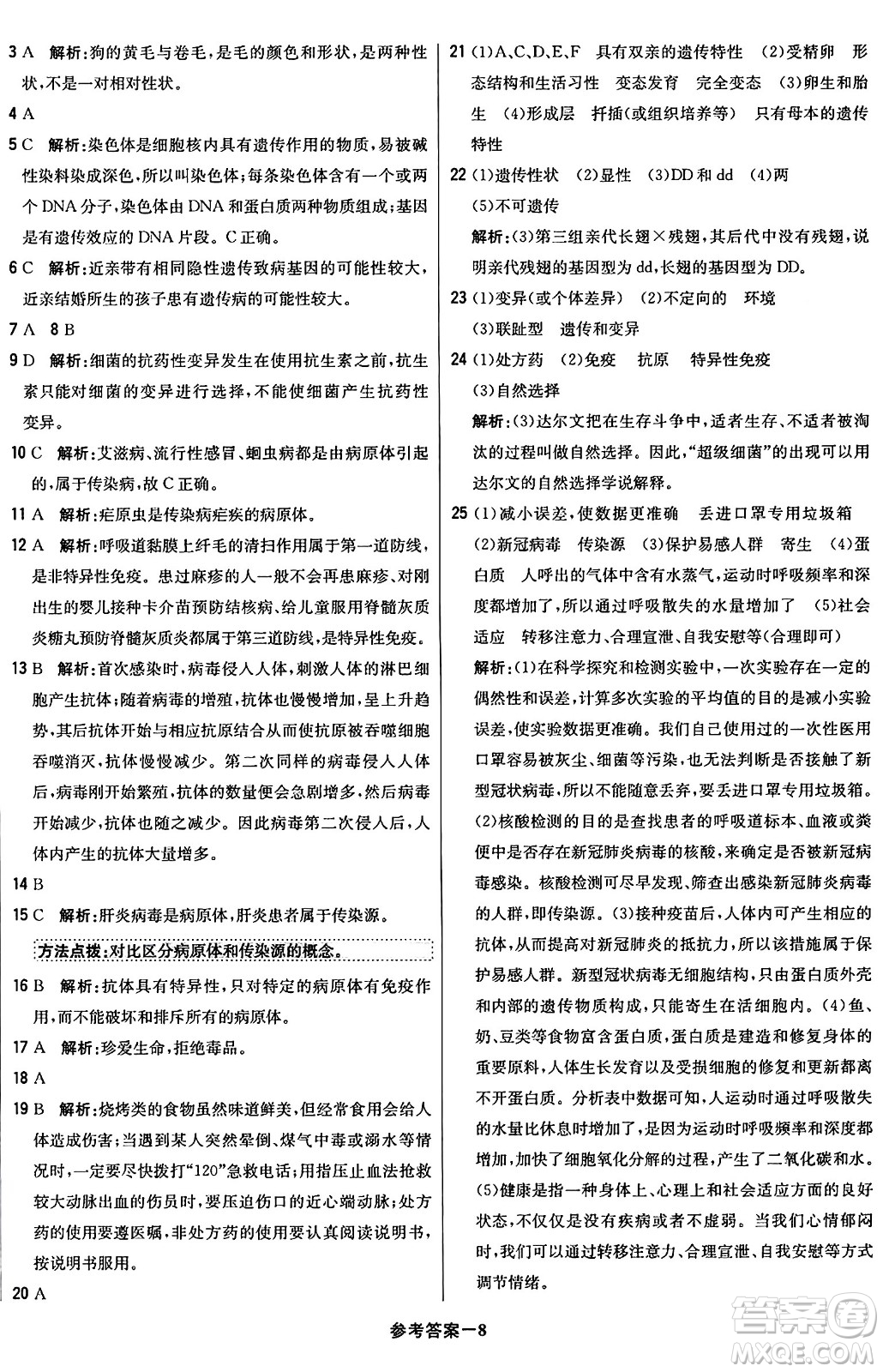 北京教育出版社2024年春1+1輕巧奪冠優(yōu)化訓(xùn)練八年級生物下冊人教版答案