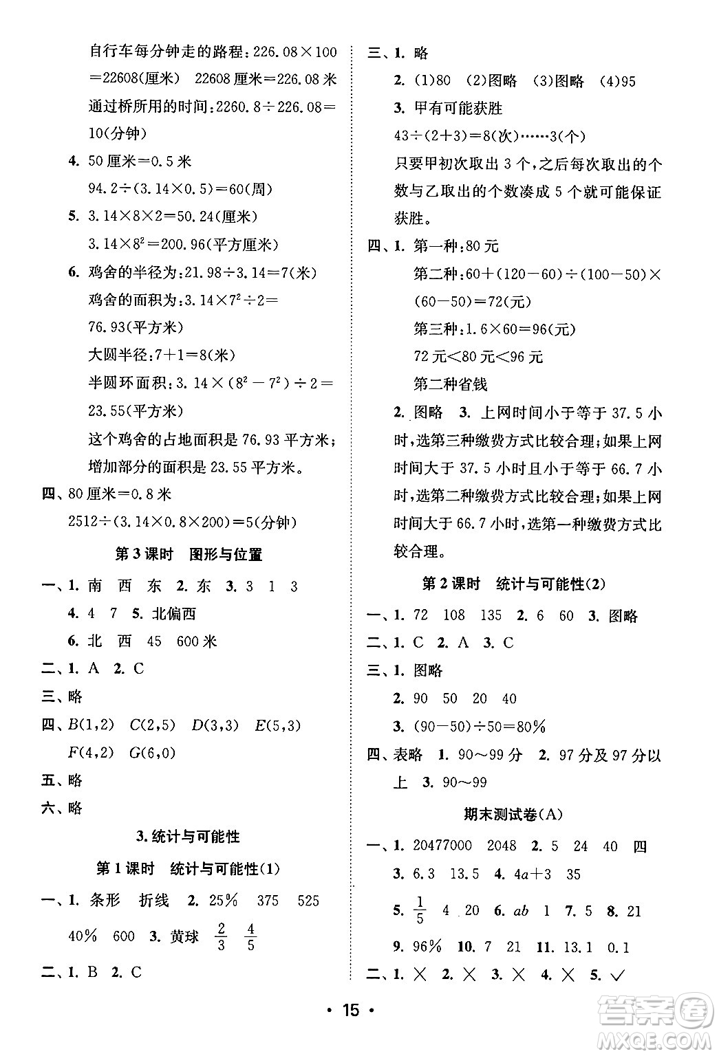 江蘇鳳凰美術(shù)出版社2024年春創(chuàng)新課時(shí)作業(yè)本六年級(jí)數(shù)學(xué)下冊(cè)江蘇版答案