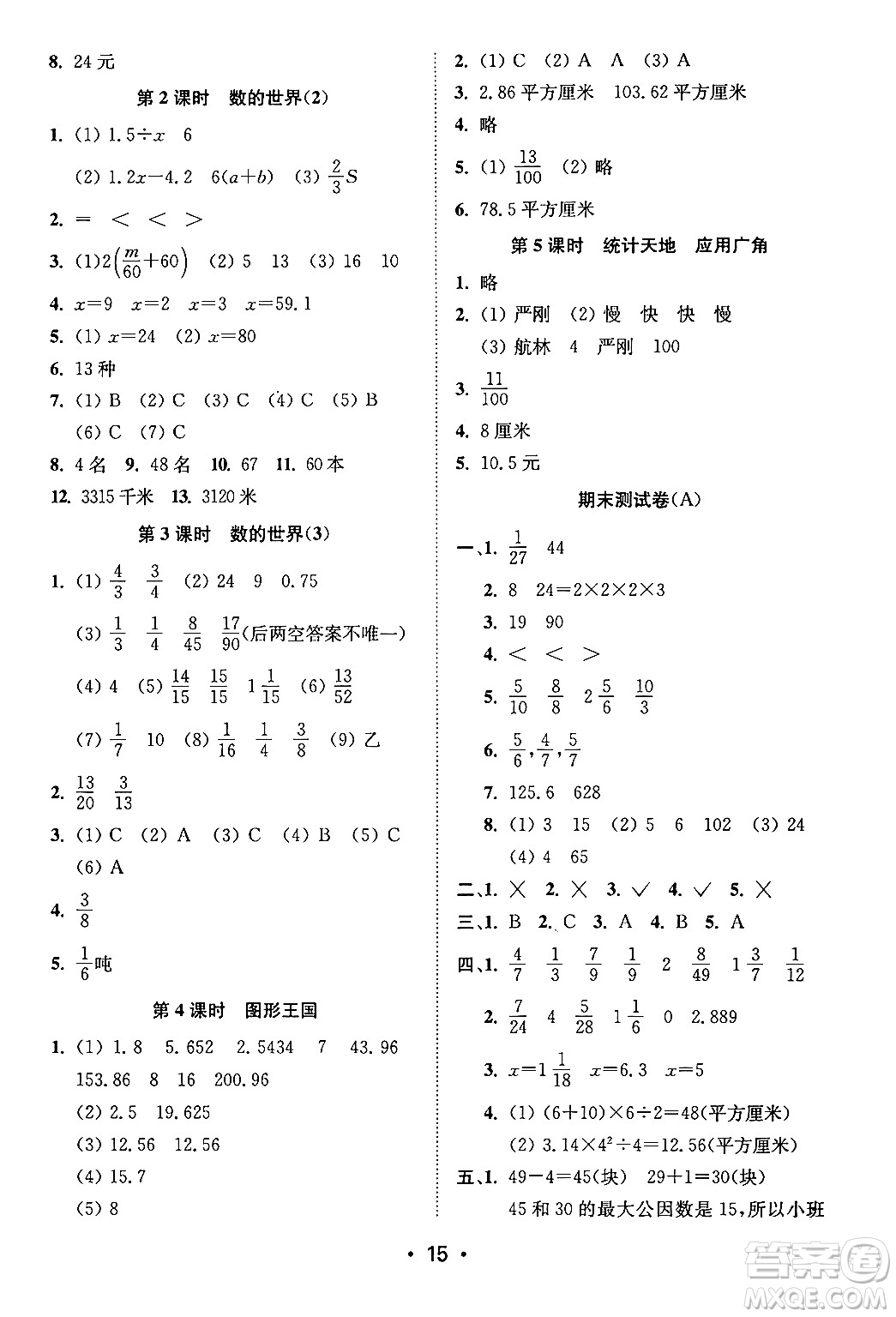 江蘇鳳凰美術(shù)出版社2024年春創(chuàng)新課時(shí)作業(yè)本五年級(jí)數(shù)學(xué)下冊(cè)江蘇版答案