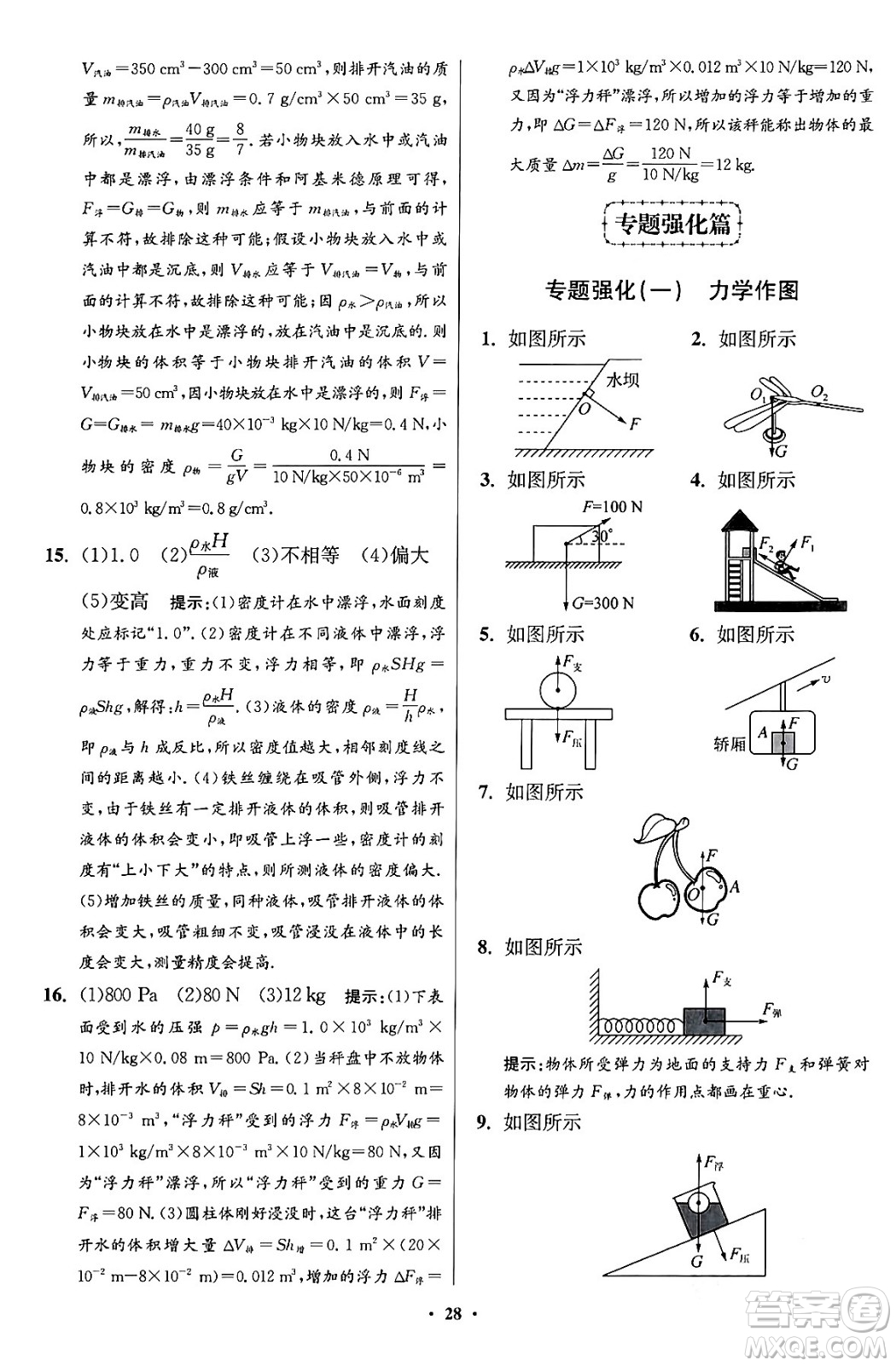 江蘇鳳凰科學(xué)技術(shù)出版社2024年春初中物理小題狂做提優(yōu)版八年級物理下冊蘇科版答案