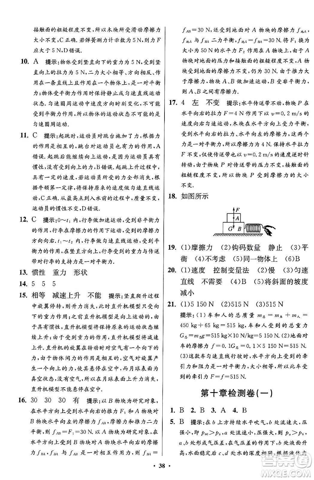江蘇鳳凰科學(xué)技術(shù)出版社2024年春初中物理小題狂做提優(yōu)版八年級物理下冊蘇科版答案