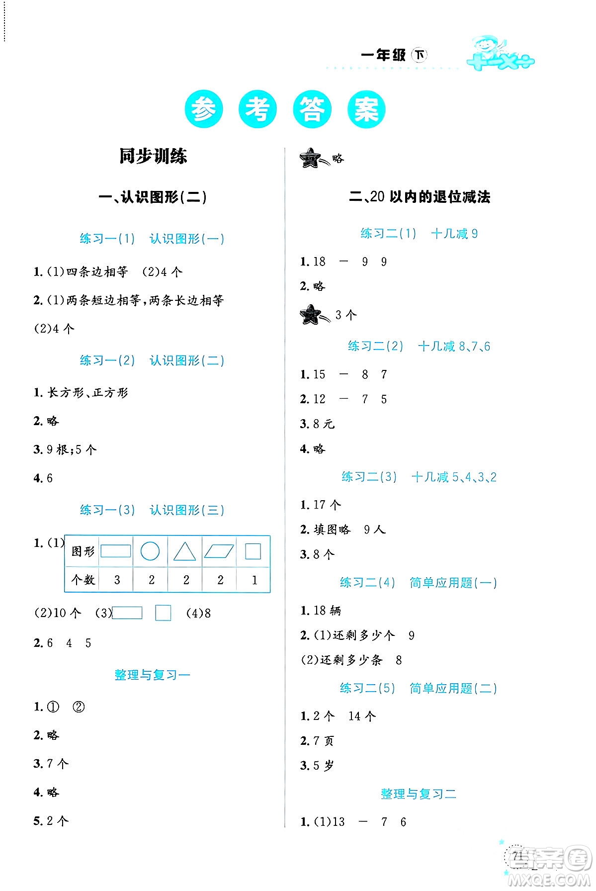 云南科技出版社2024年春小學(xué)數(shù)學(xué)解決問題專項(xiàng)訓(xùn)練一年級(jí)數(shù)學(xué)下冊(cè)人教版答案