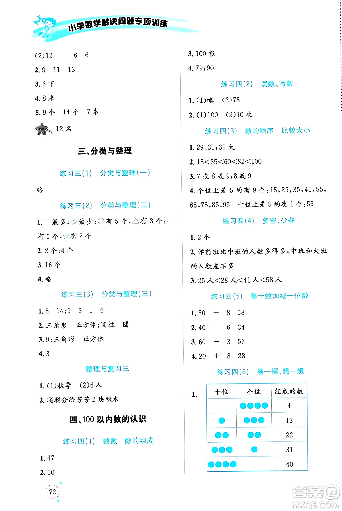 云南科技出版社2024年春小學(xué)數(shù)學(xué)解決問題專項(xiàng)訓(xùn)練一年級(jí)數(shù)學(xué)下冊(cè)人教版答案