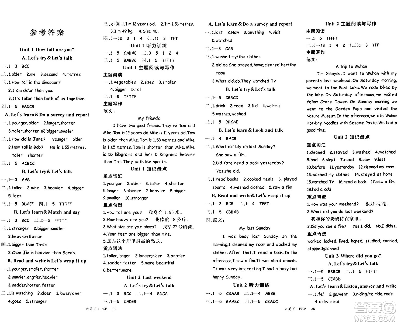 延邊大學(xué)出版社2024年春學(xué)練優(yōu)六年級英語下冊人教PEP版答案