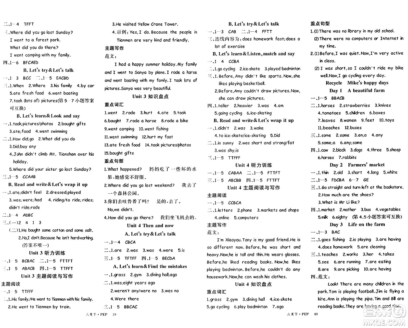 延邊大學(xué)出版社2024年春學(xué)練優(yōu)六年級英語下冊人教PEP版答案