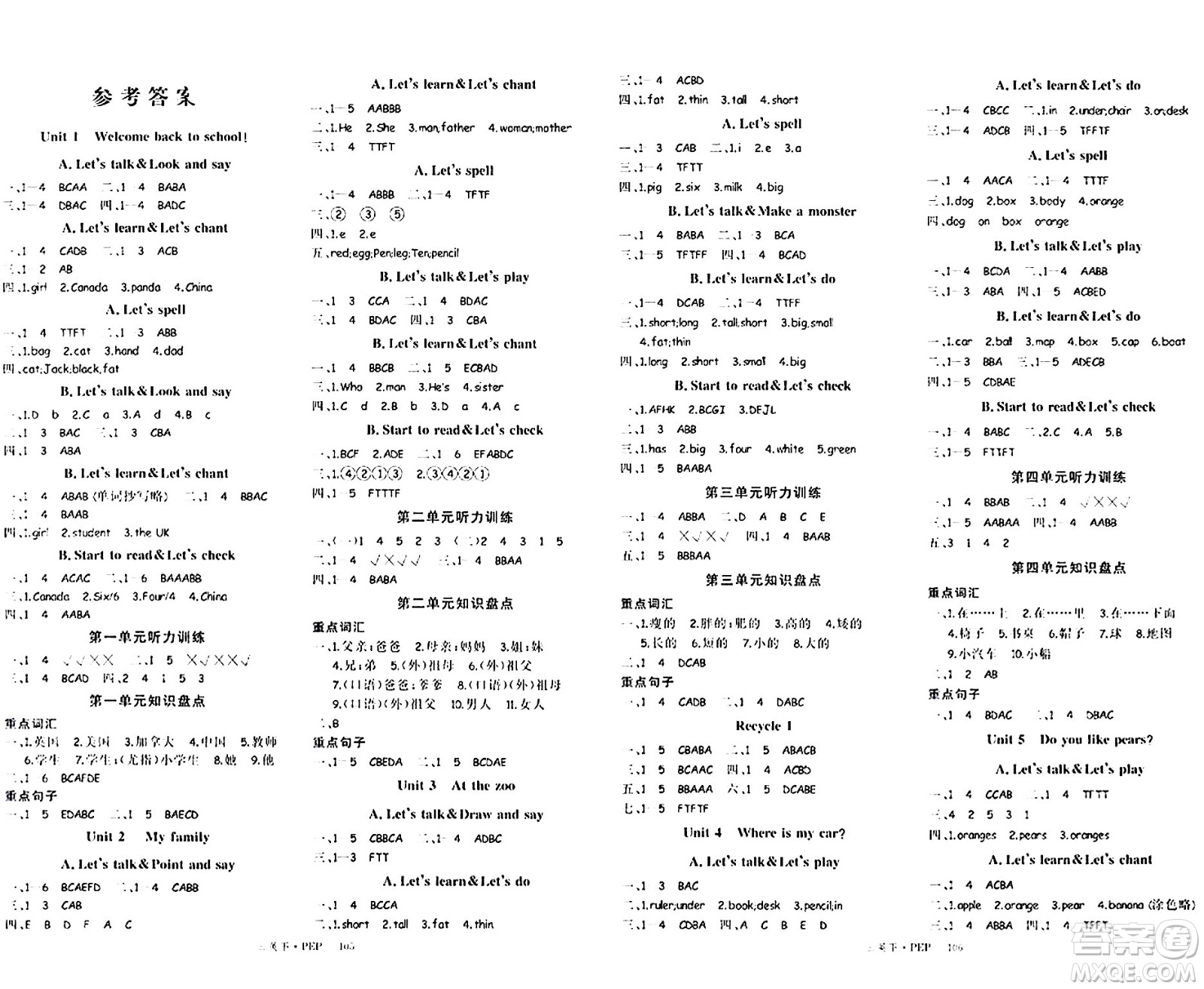 延邊大學出版社2024年春學練優(yōu)三年級英語下冊人教PEP版答案