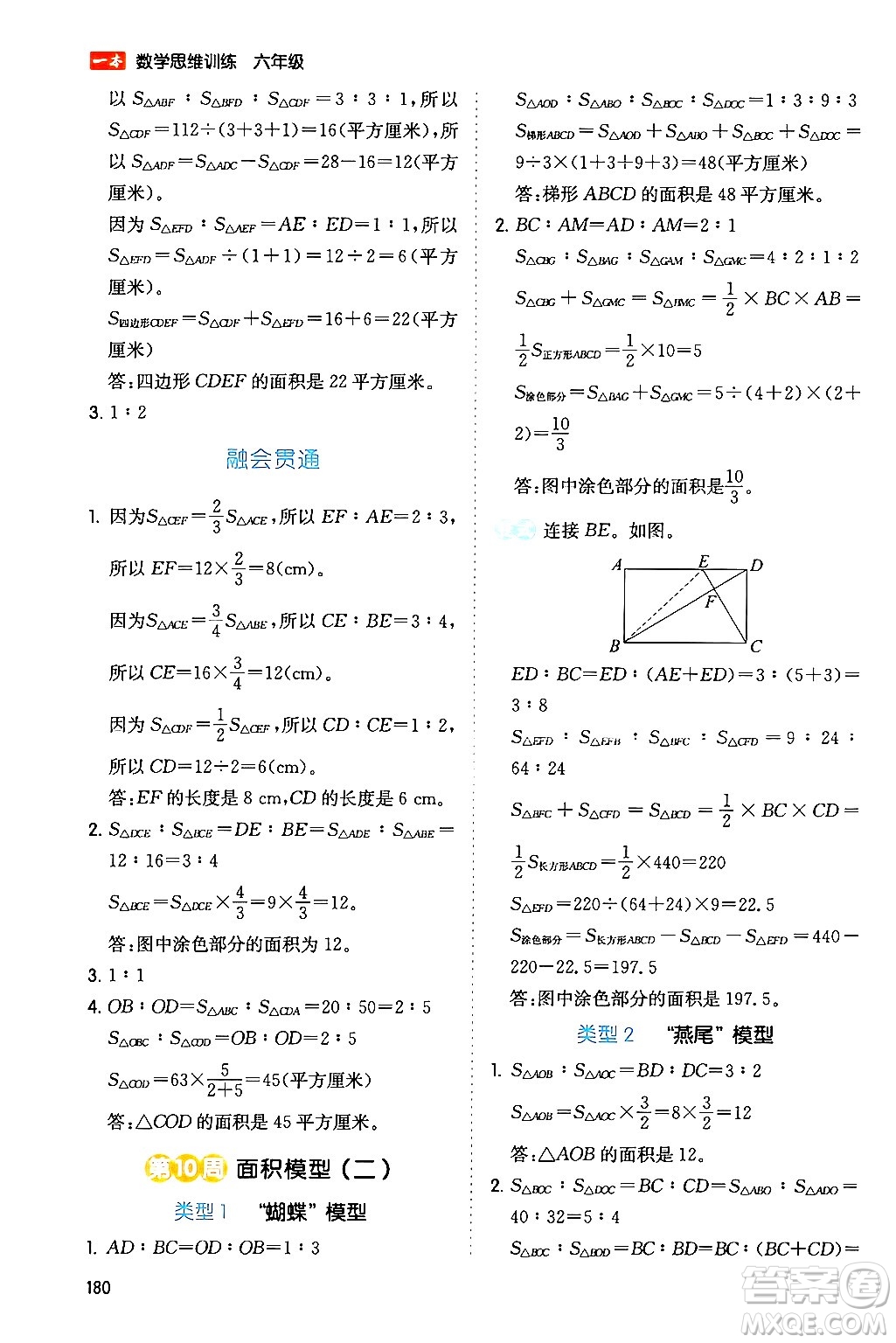 湖南教育出版社2024年春一本數(shù)學思維訓練六年級數(shù)學下冊通用版答案